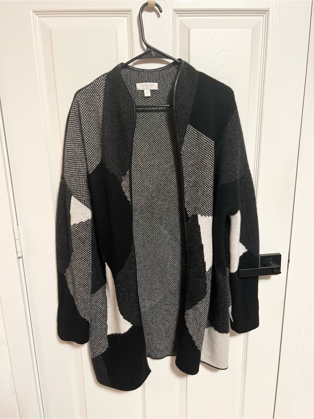 Nordstrom Collection 100% Cashmere Long Cardigan with leather trim
